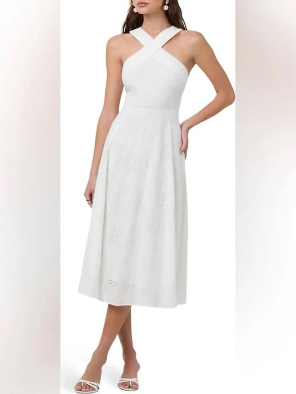 Astr White Cross-Strap Eyelet Midi Dress